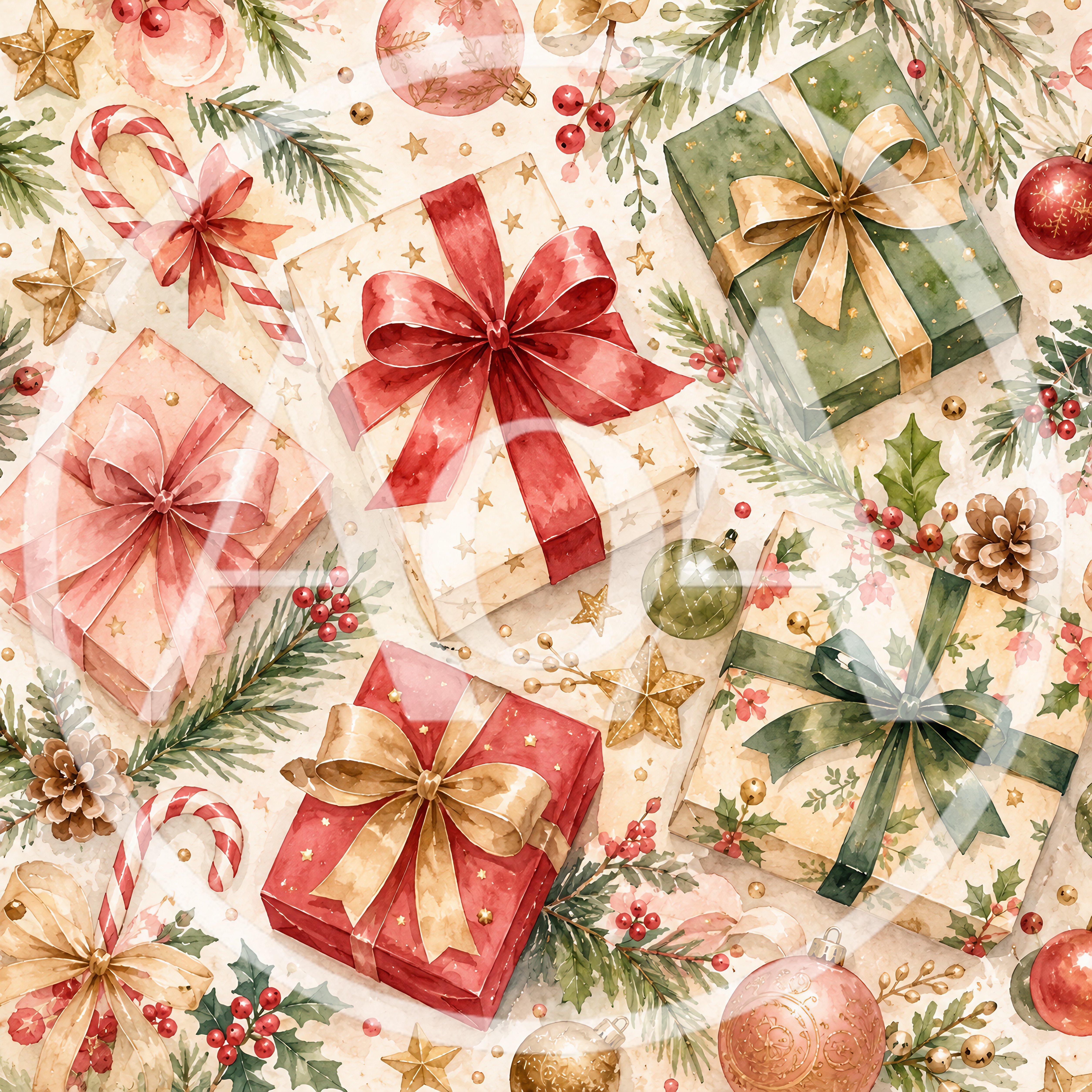 Watercolor Christmas Gift Boxes And Holiday Decorations