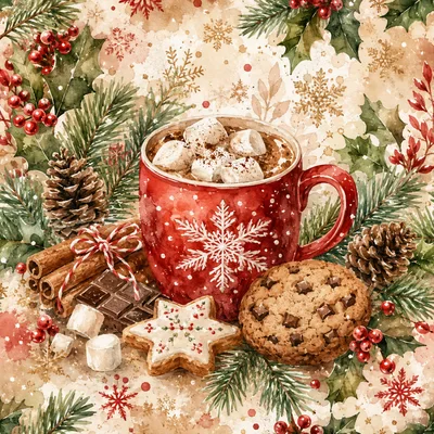 Watercolor Christmas Hot Cocoa Mug With Holiday Treats