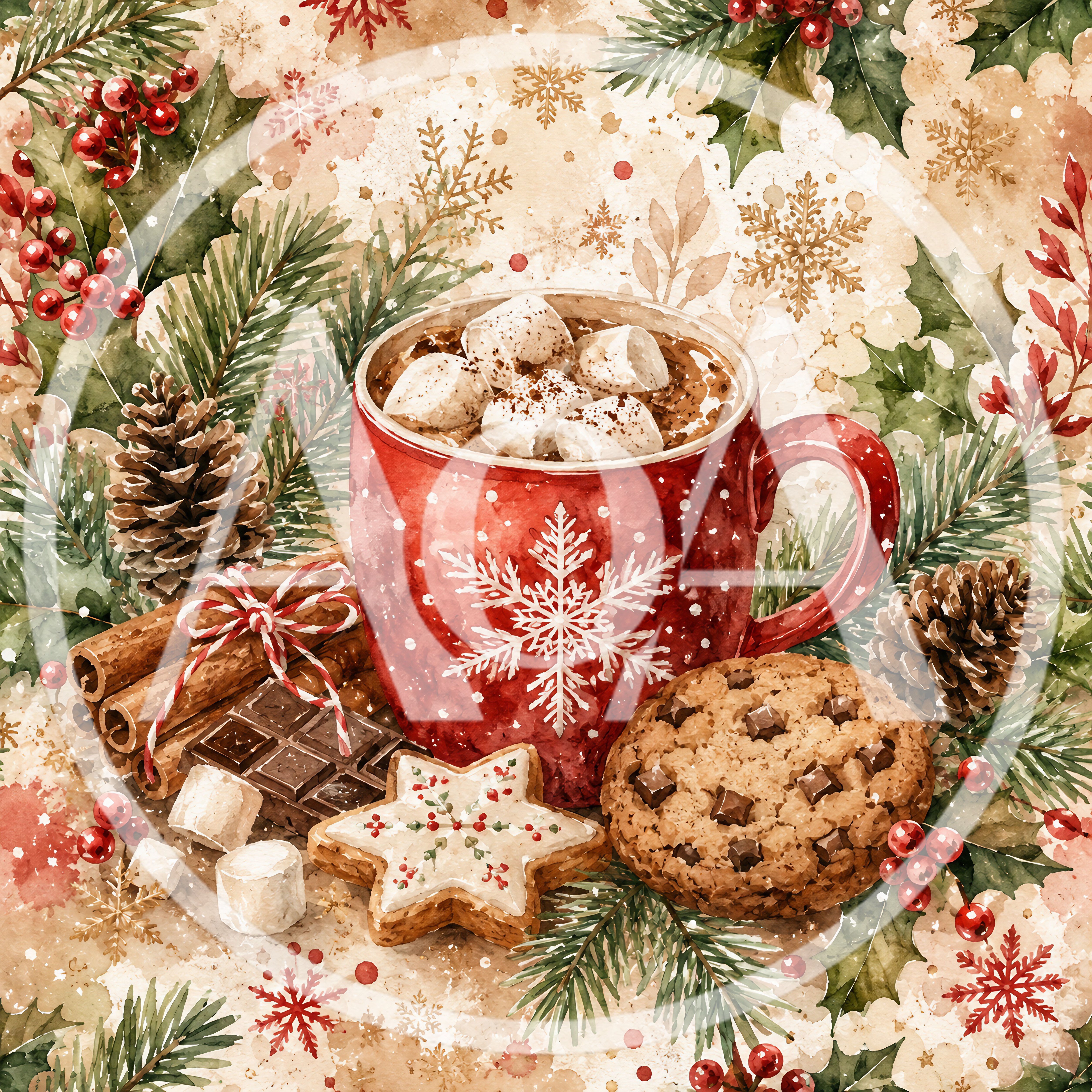 Watercolor Christmas Hot Cocoa Mug With Holiday Treats