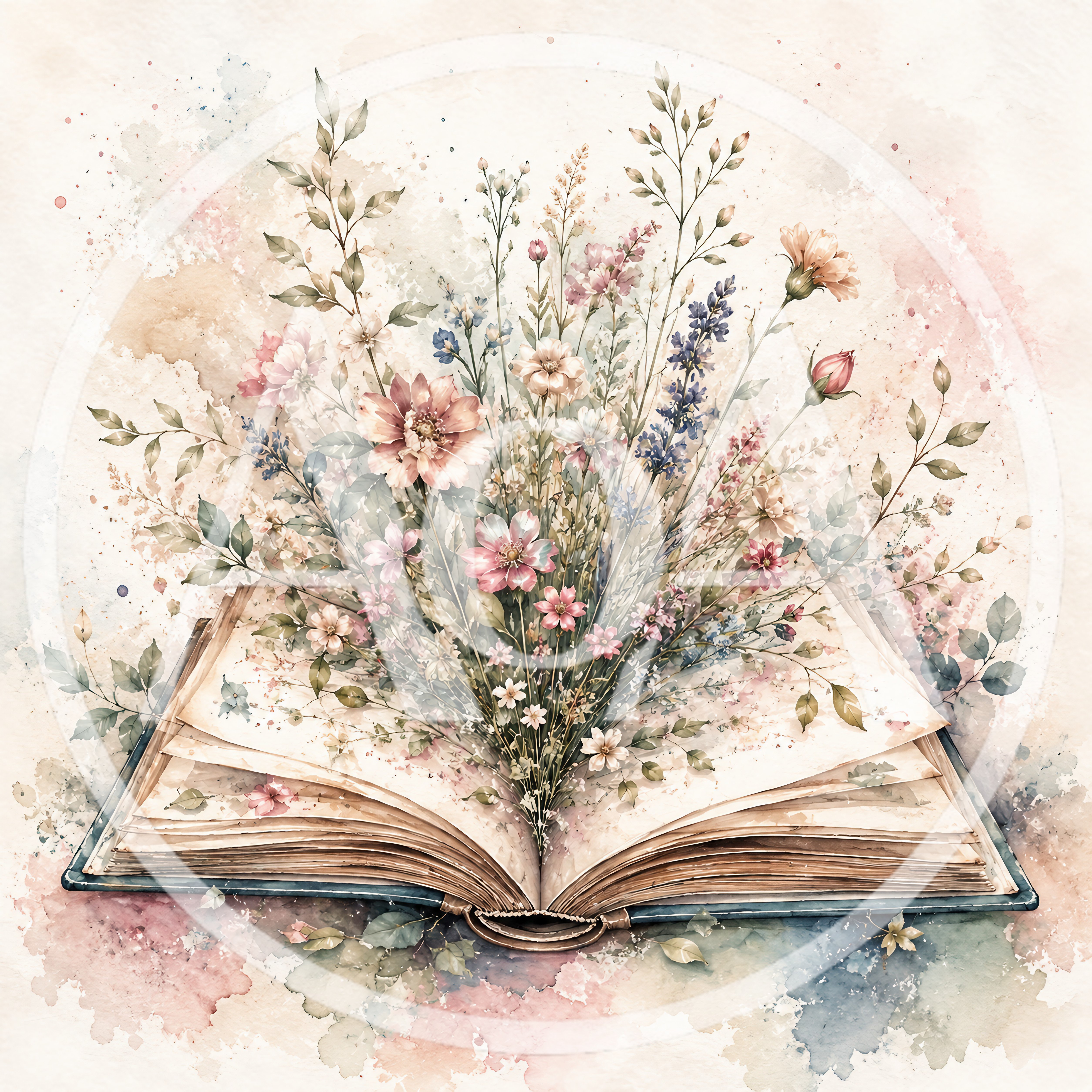 Watercolor Illustration Of Wildflowers Blooming From An Open Book