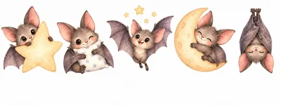 Cute Cartoon Bats With Moon And Stars
