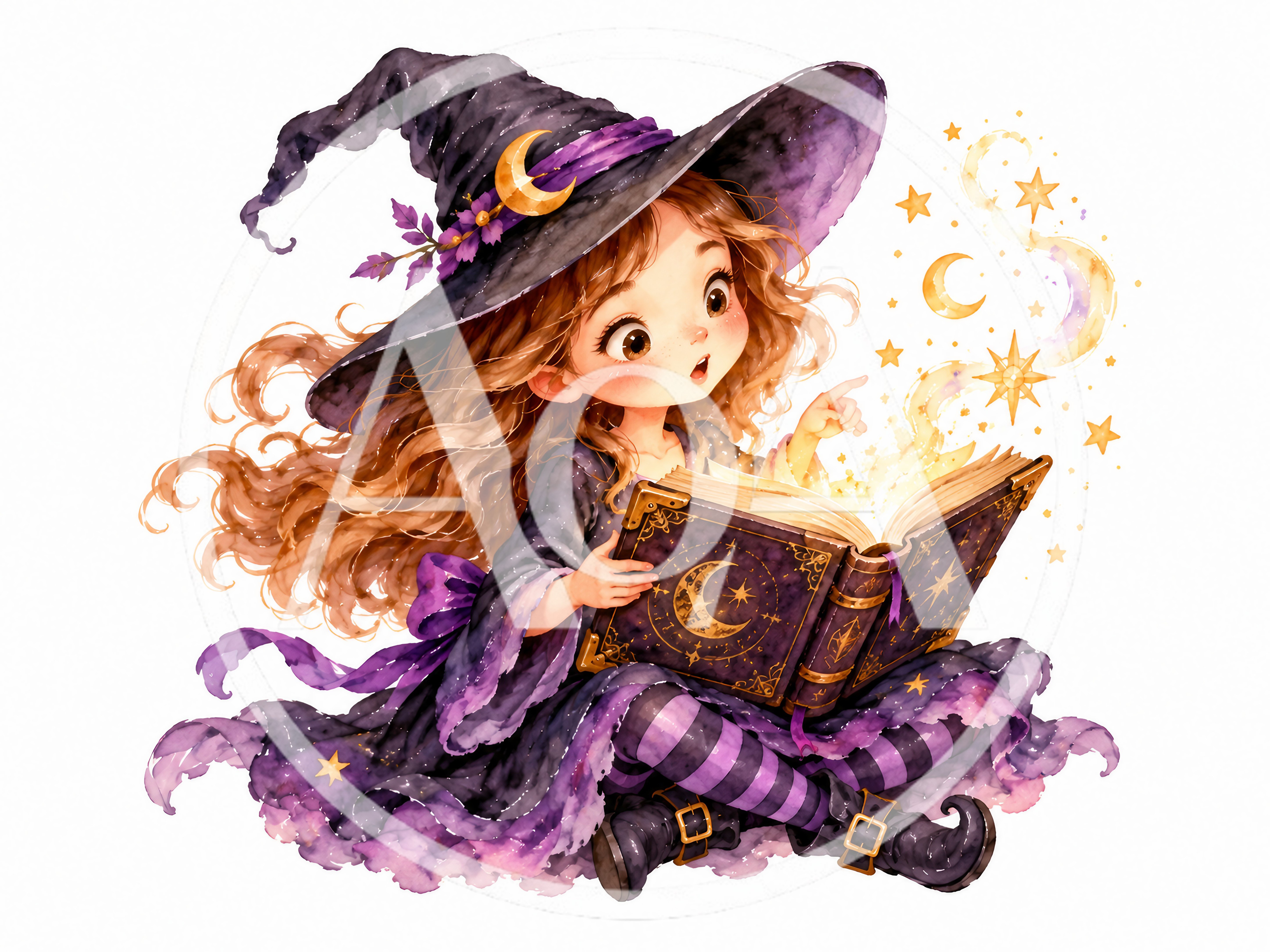Cute Little Witch Reading A Magical Spellbook