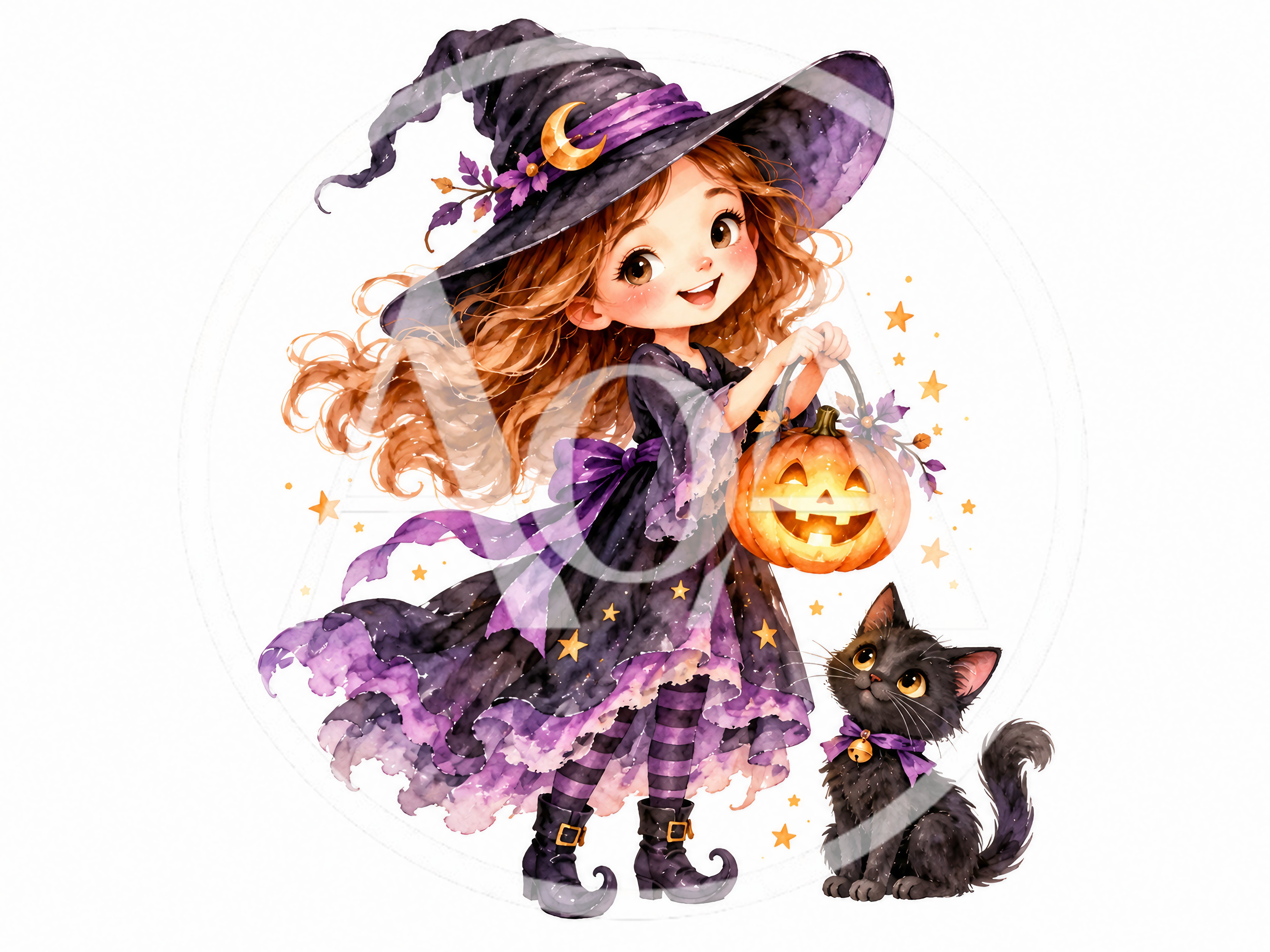 Cute Little Witch Holding A Jack O Lantern