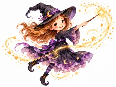 Cute Little Witch Casting Magic Spells