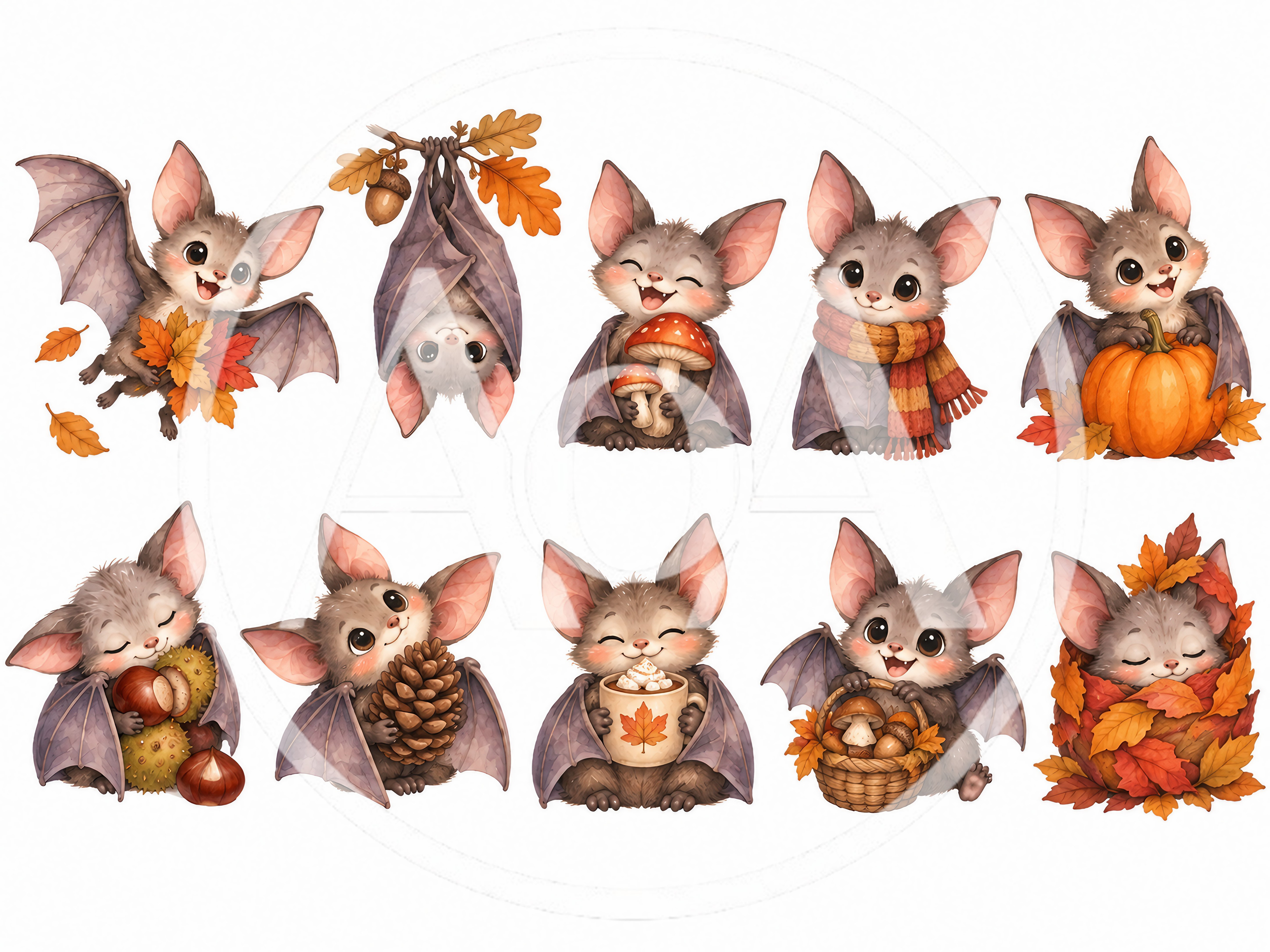 Cute Cartoon Bats Celebrating Autumn Season Collection