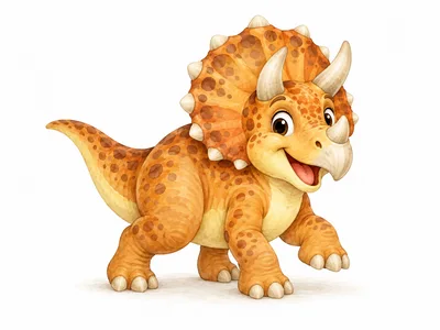 Cute Cartoon Triceratops Dinosaur Character