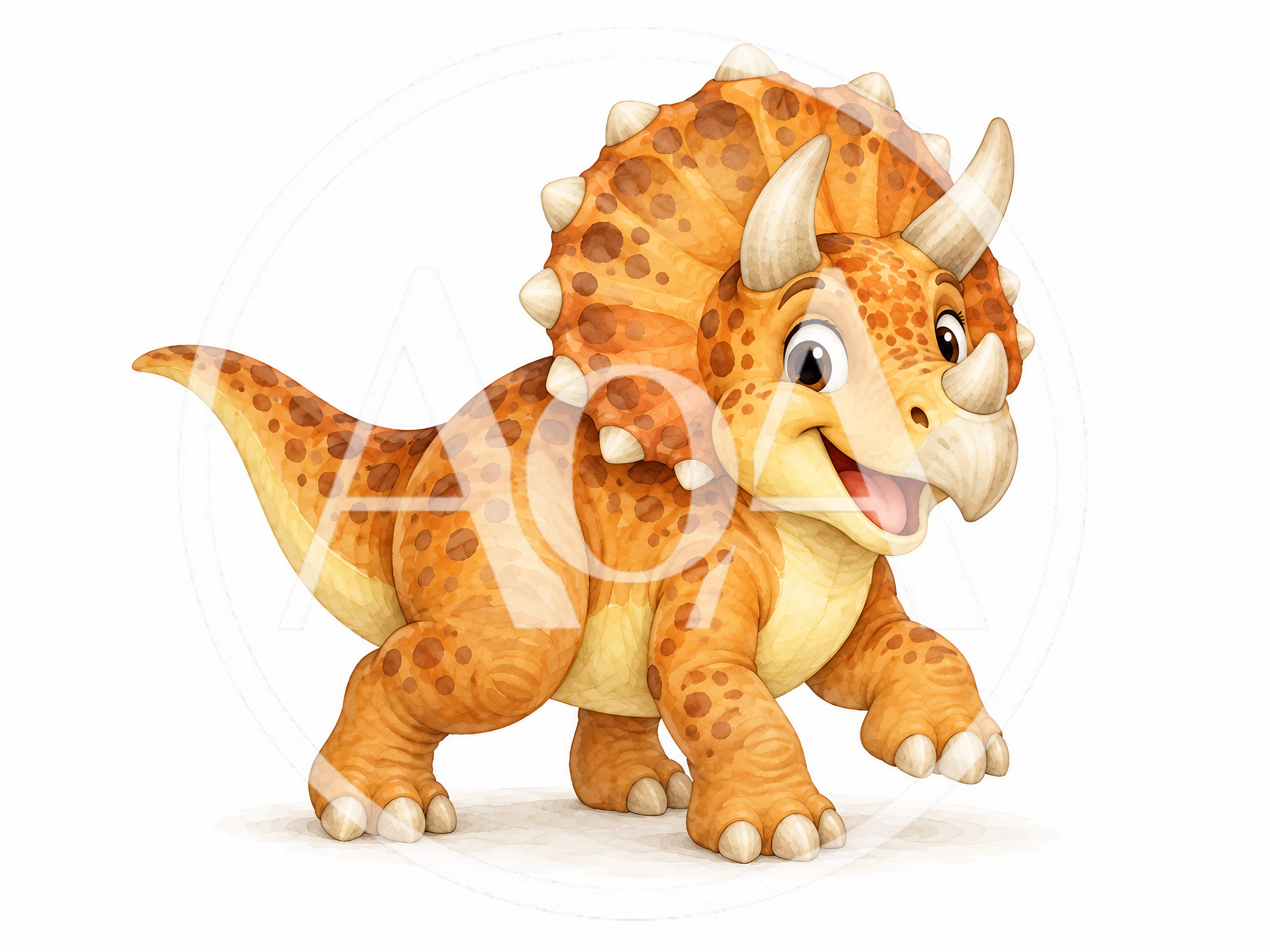 Cute Cartoon Triceratops Dinosaur Character
