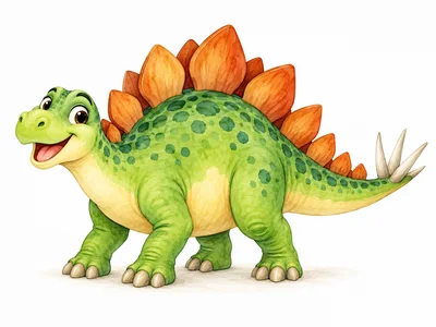 Cute Cartoon Stegosaurus Dinosaur Illustration