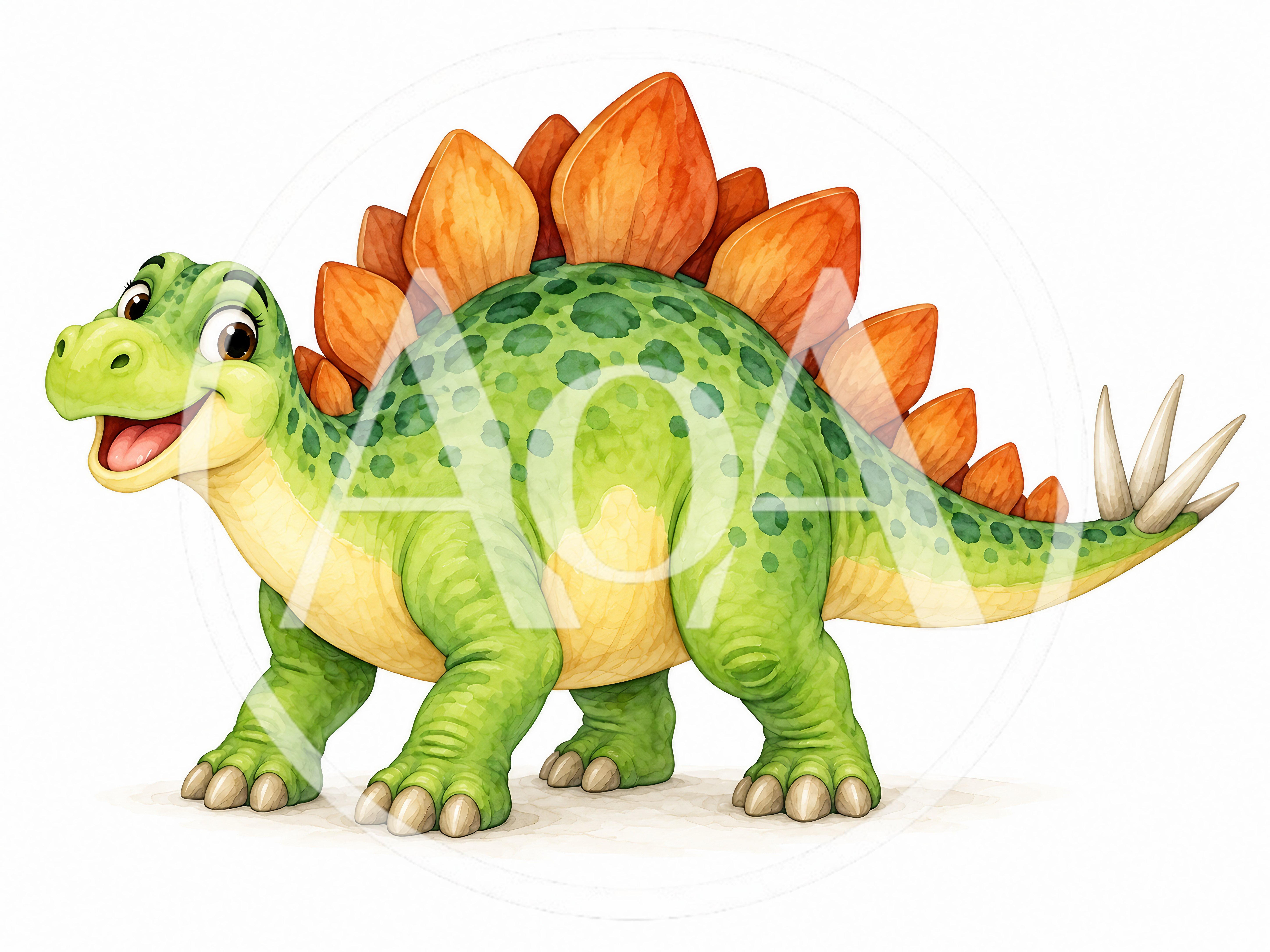 Cute Cartoon Stegosaurus Dinosaur Illustration