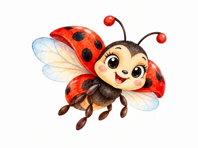 Cute Cartoon Ladybug Flying With Happy Expression