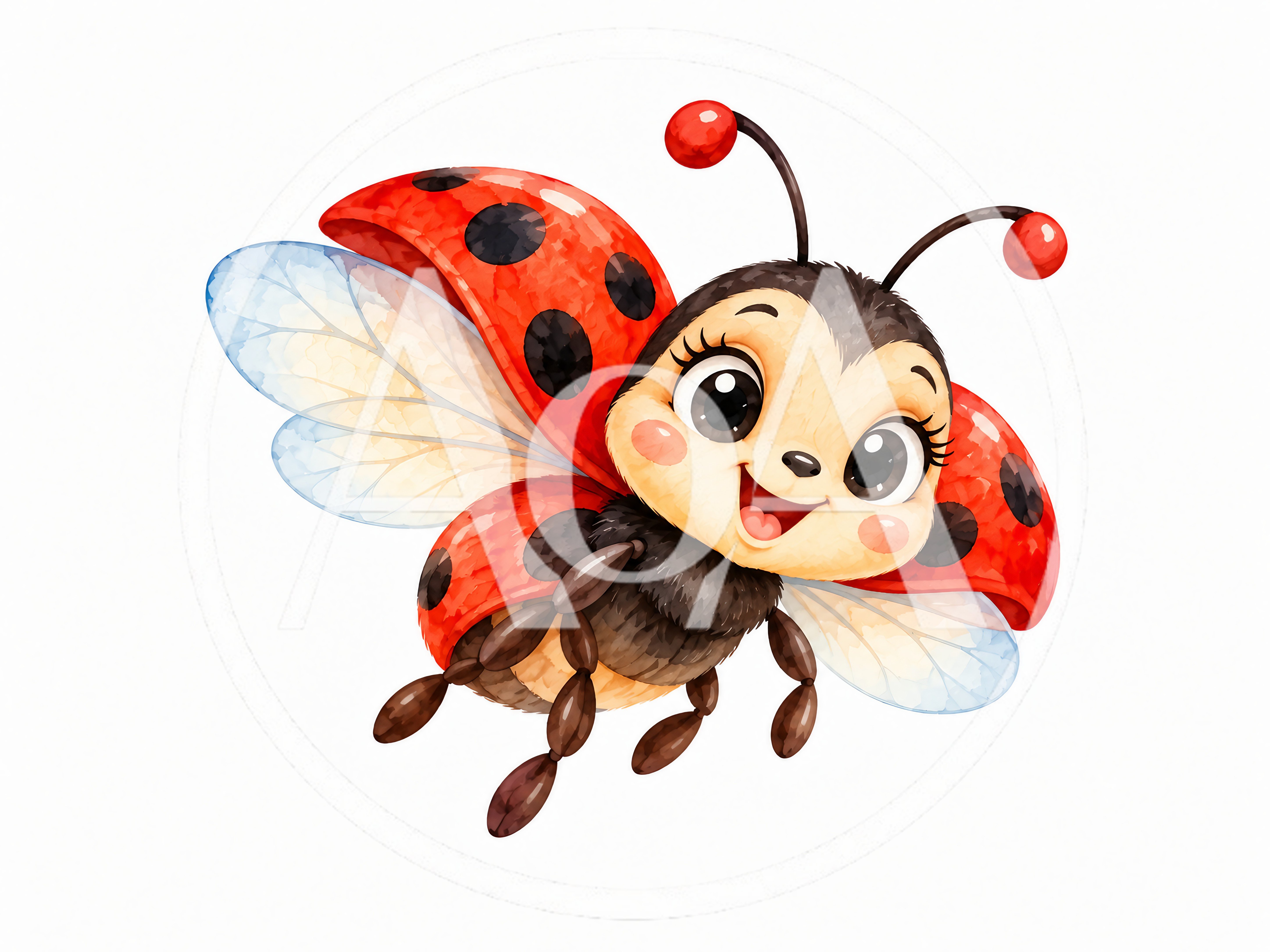 Cute Cartoon Ladybug Flying With Happy Expression