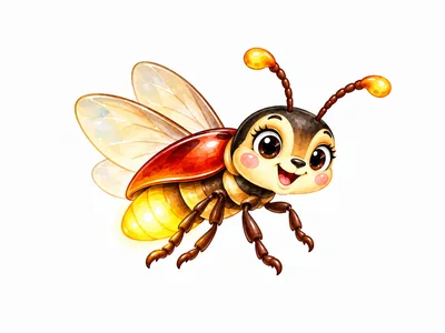 Cute Cartoon Firefly Character Flying