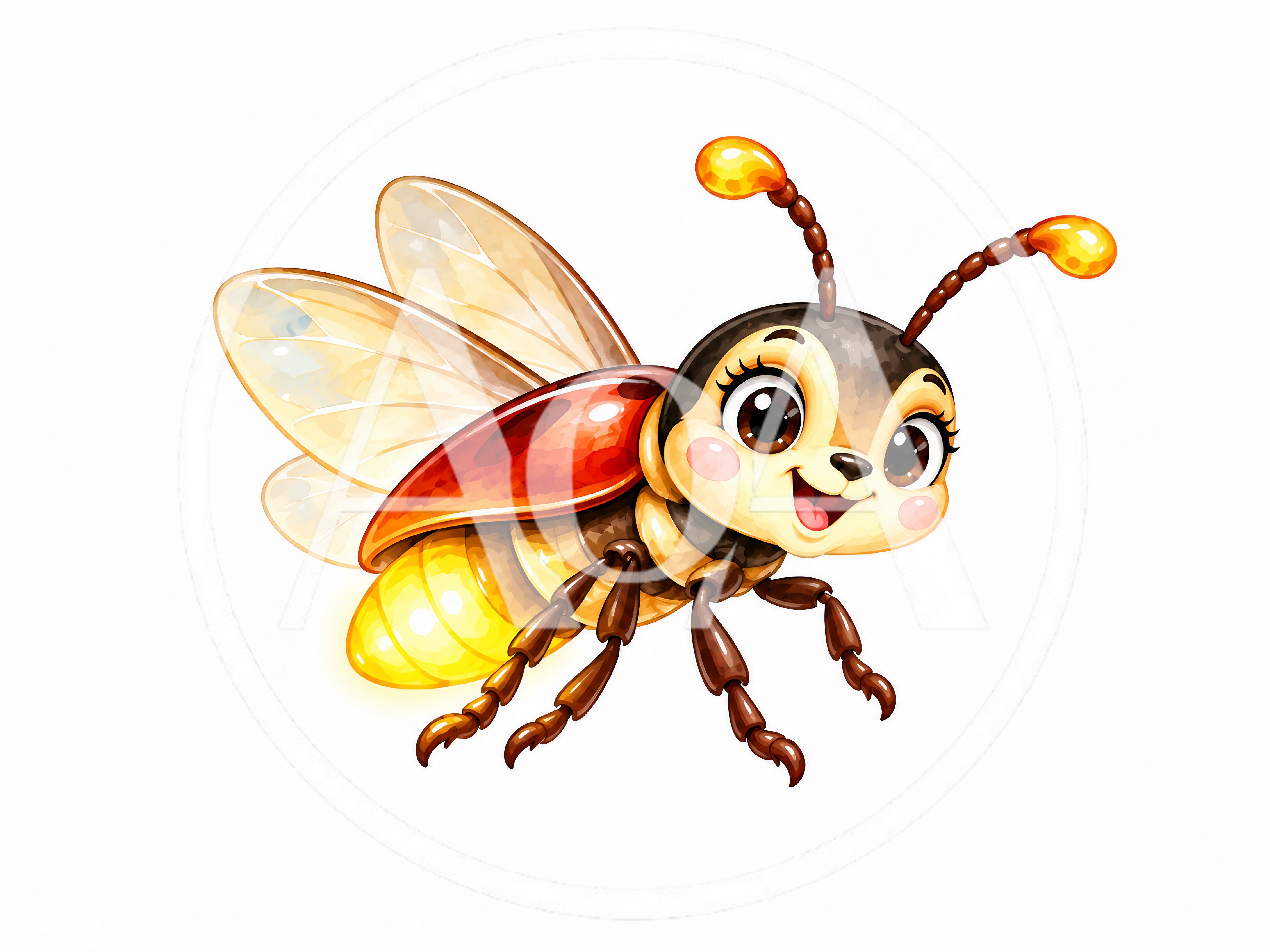Cute Cartoon Firefly Character Flying