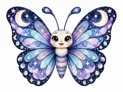 Cute Celestial Butterfly Illustration With Moon And Stars