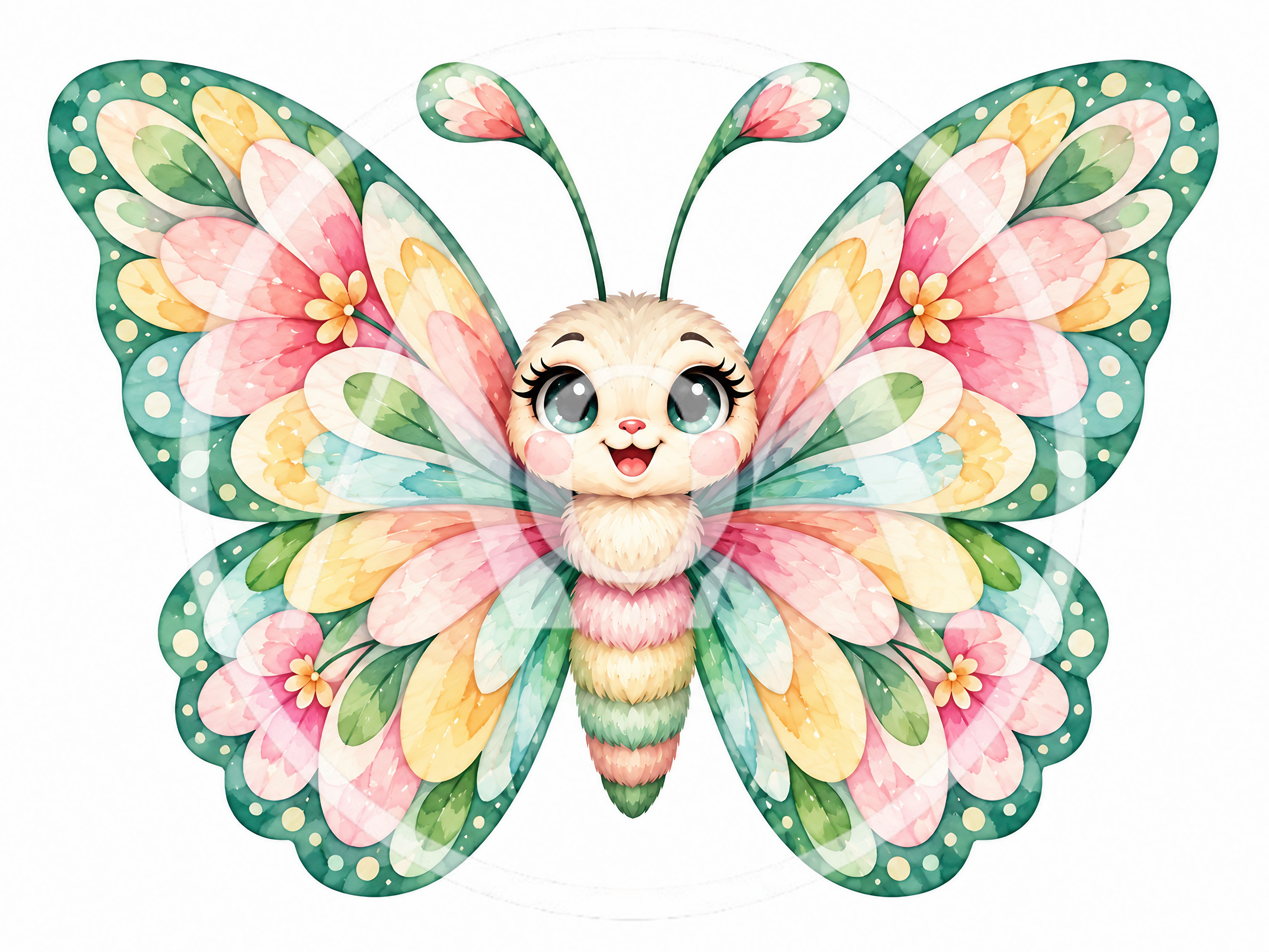 Cute Watercolor Butterfly Illustration With Floral Wings