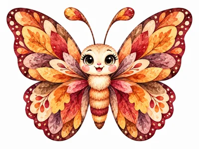 Cute Butterfly Illustration Made Of Autumn Leaves