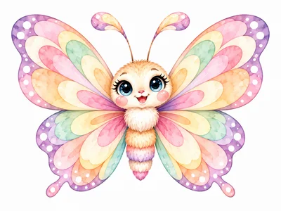 Cute Watercolor Butterfly Illustration With Pastel Rainbow Wings