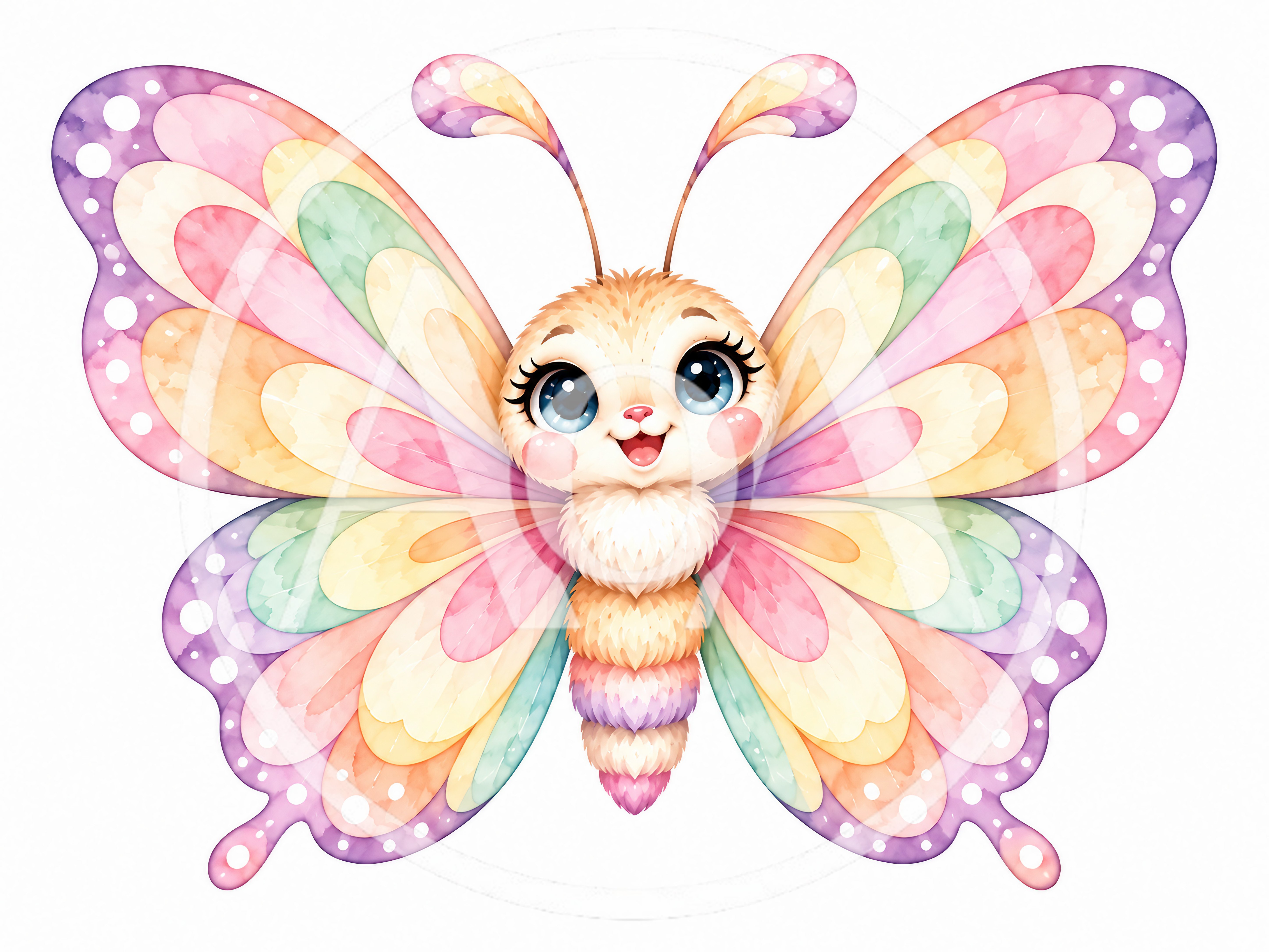 Cute Watercolor Butterfly Illustration With Pastel Rainbow Wings