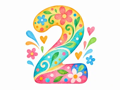 Watercolor Floral Number Two Illustration