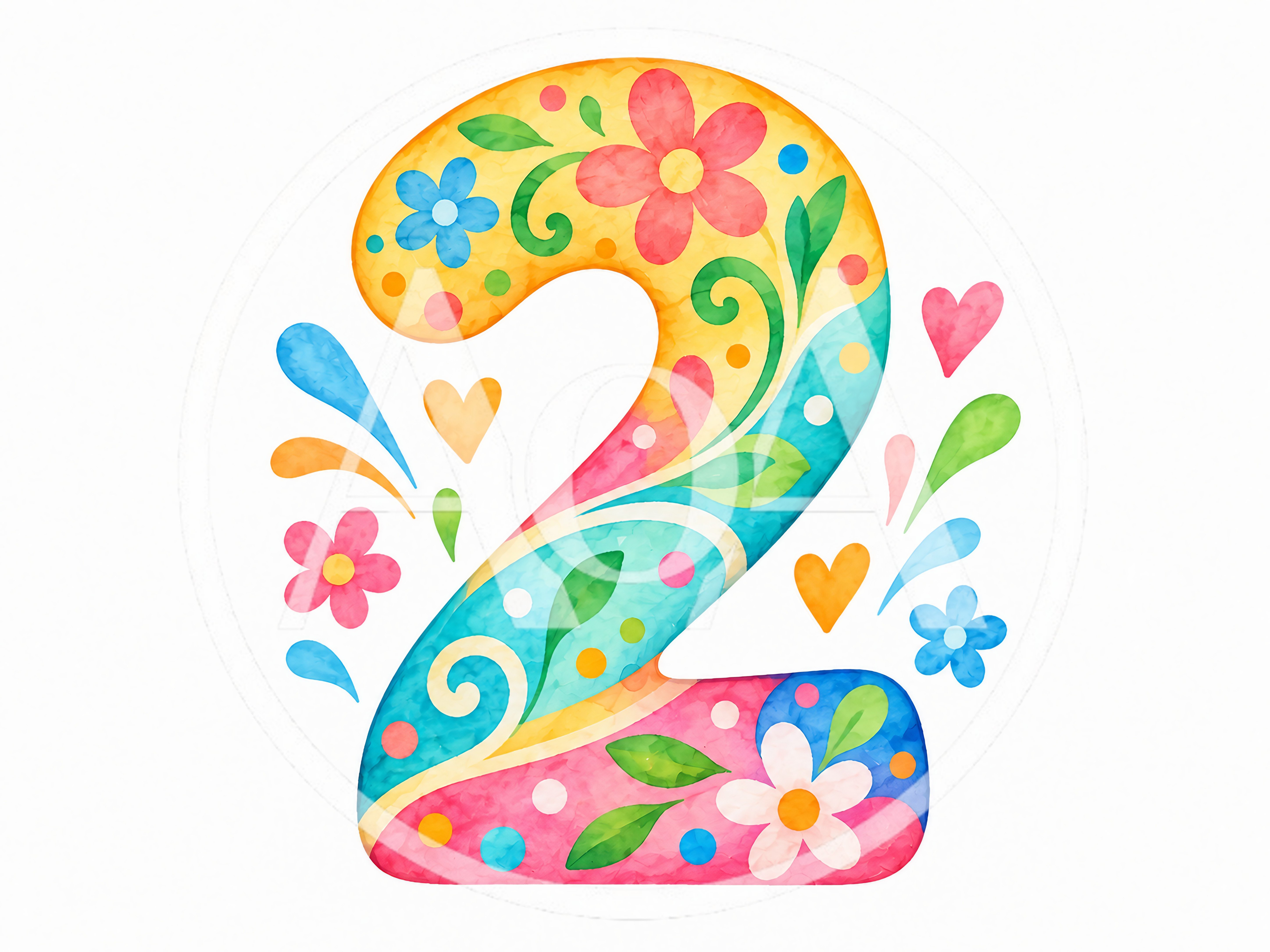 Watercolor Floral Number Two Illustration