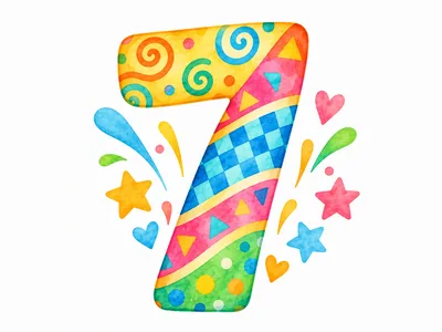 Colorful Watercolor Number Seven Illustration