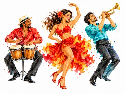 Latin Musicians and Dancer Performing Salsa