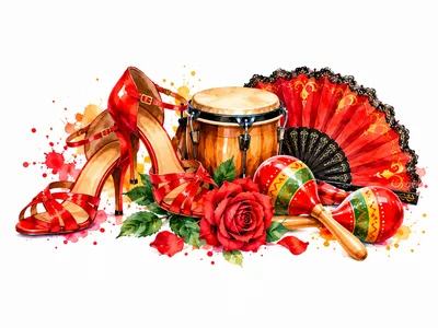Flamenco Dance Accessories With Red Rose And Shoes
