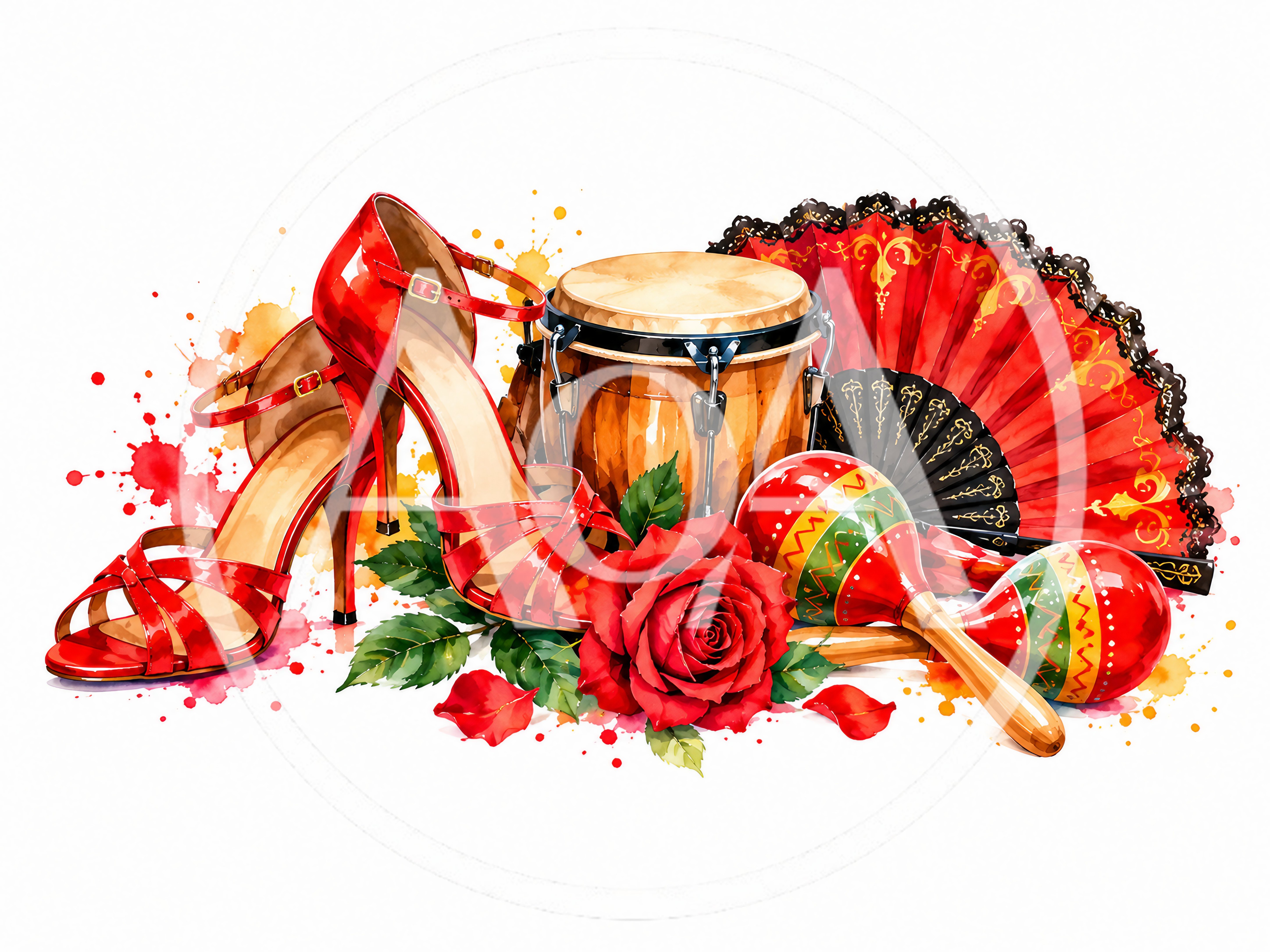 Flamenco Dance Accessories With Red Rose And Shoes