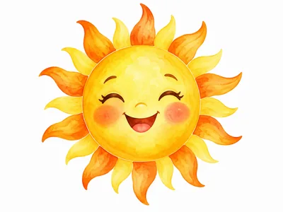 Watercolor Illustration Of A Happy Smiling Sun