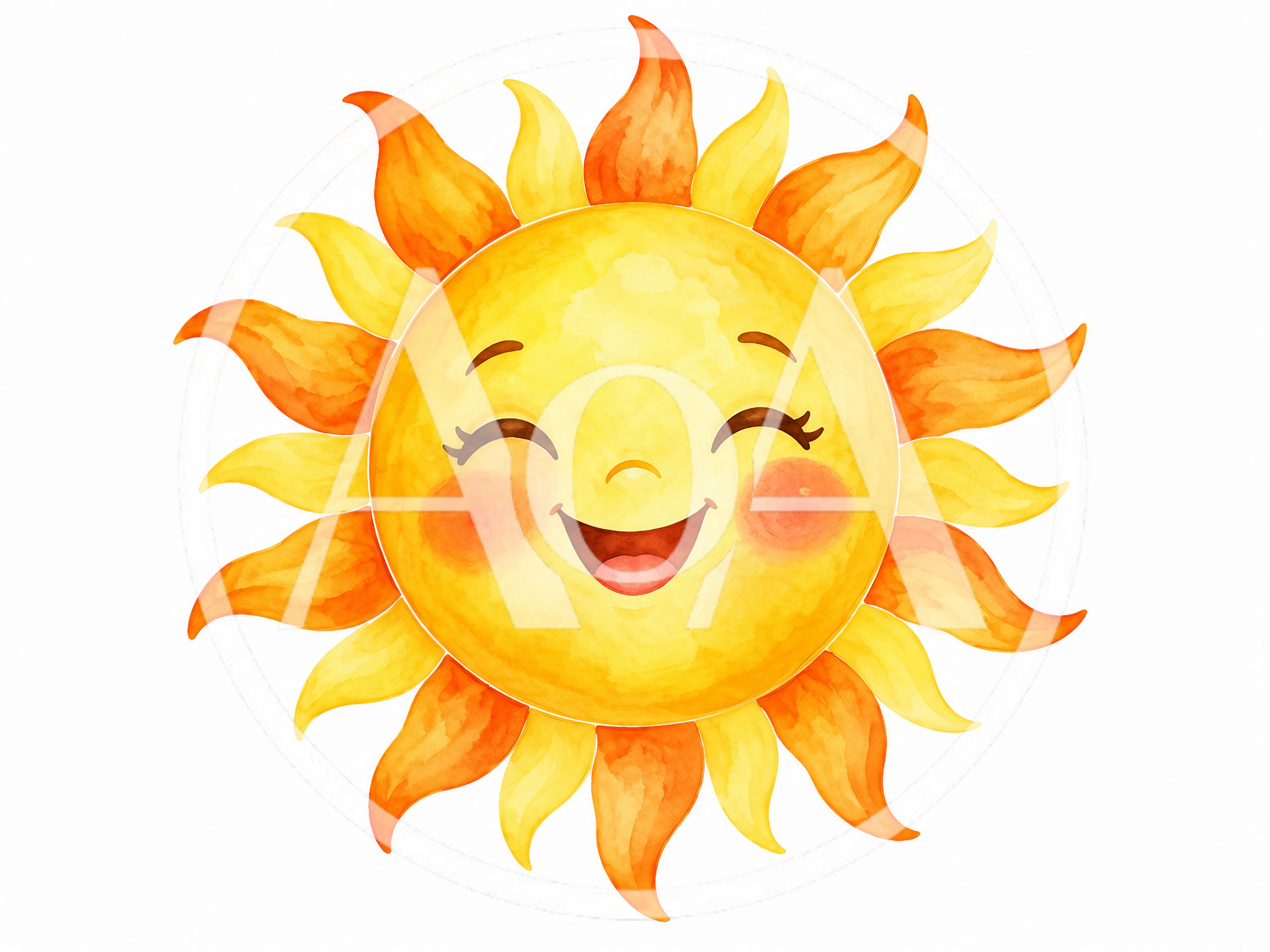 Watercolor Illustration Of A Happy Smiling Sun