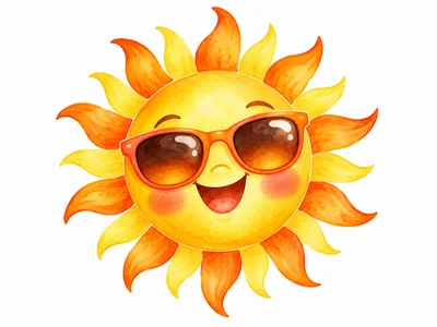 Watercolor Illustration Of A Happy Smiling Sun