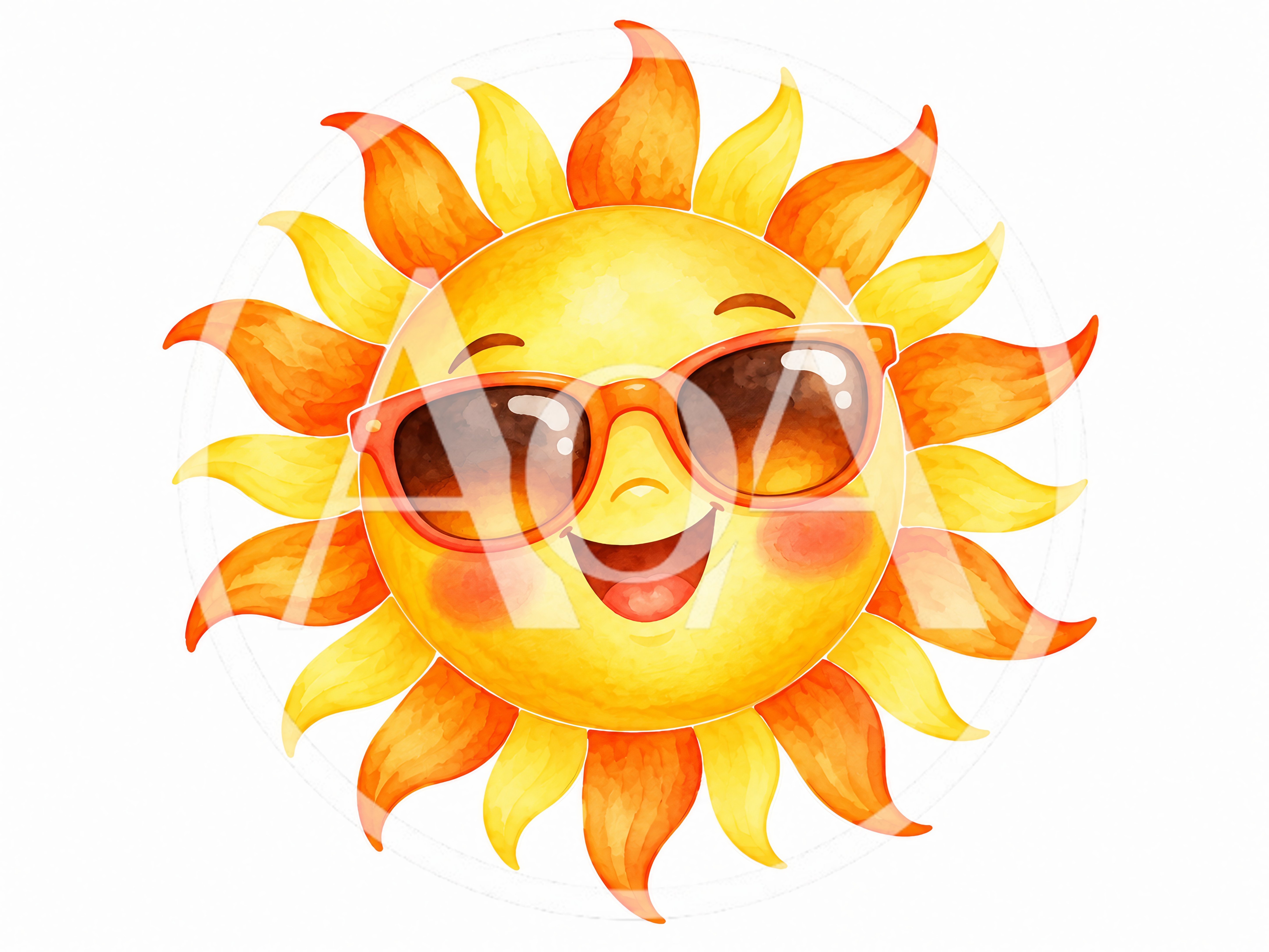Watercolor Illustration Of A Happy Smiling Sun