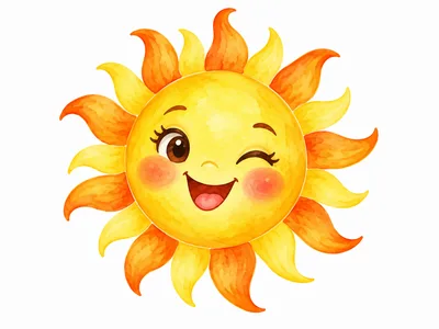 Cute Cartoon Sun Character With A Winking Expression