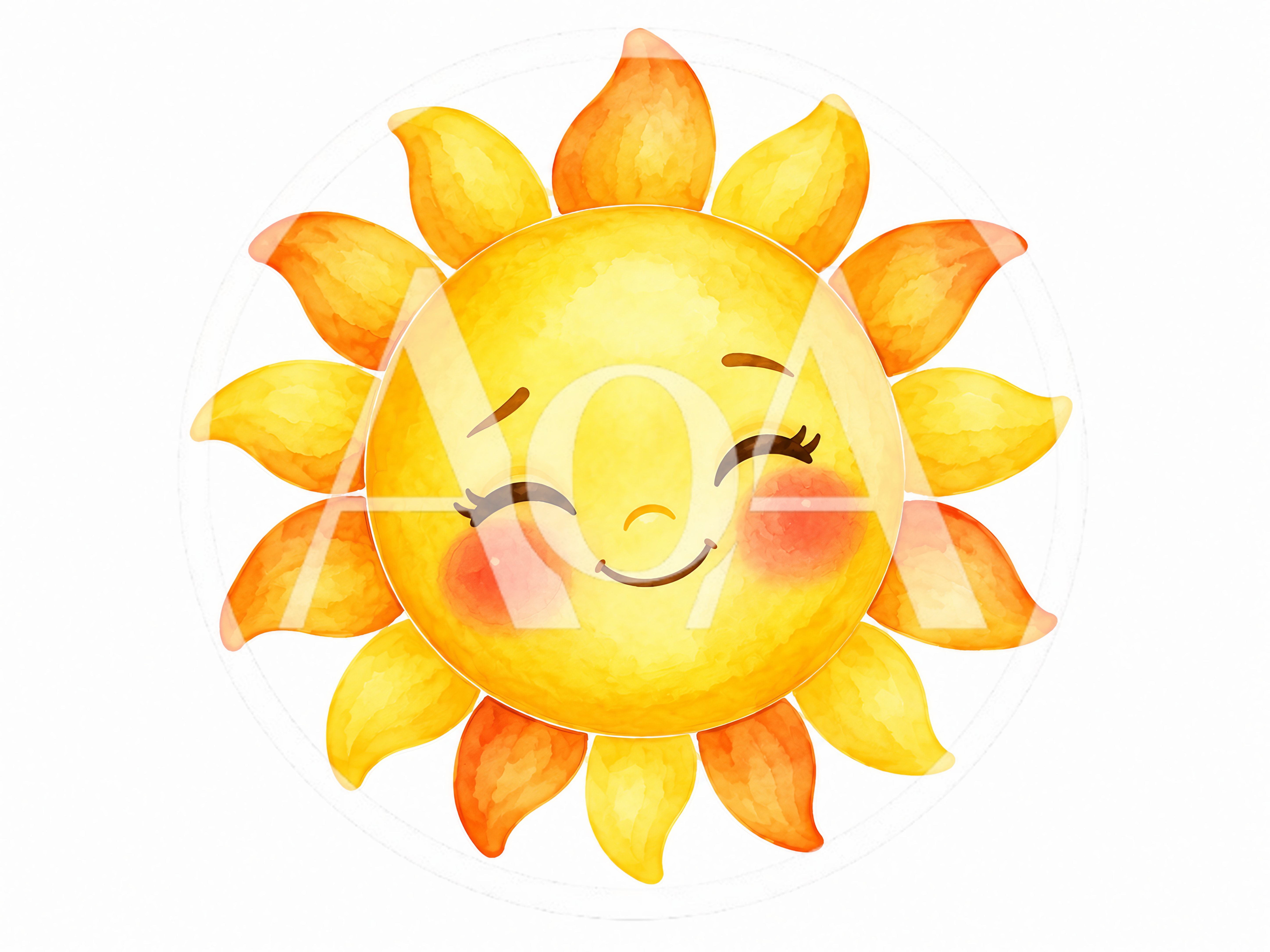 Cute Watercolor Sun Illustration With Smiling Face