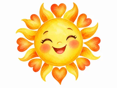 Watercolor Illustration Of A Happy Smiling Sun