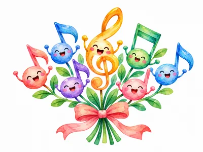 Watercolor Illustration of Musical Notes Bouquet