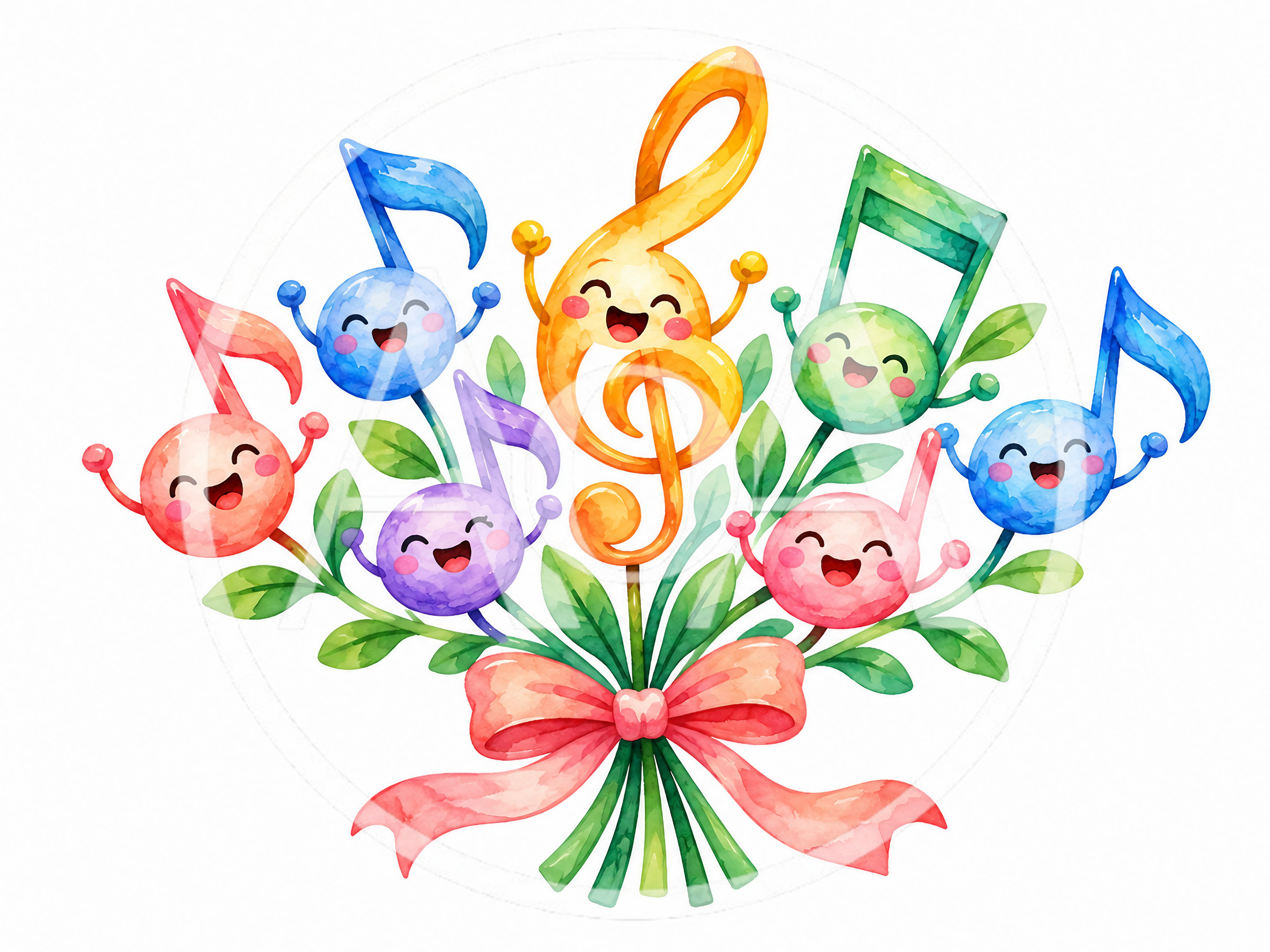 Watercolor Illustration of Musical Notes Bouquet