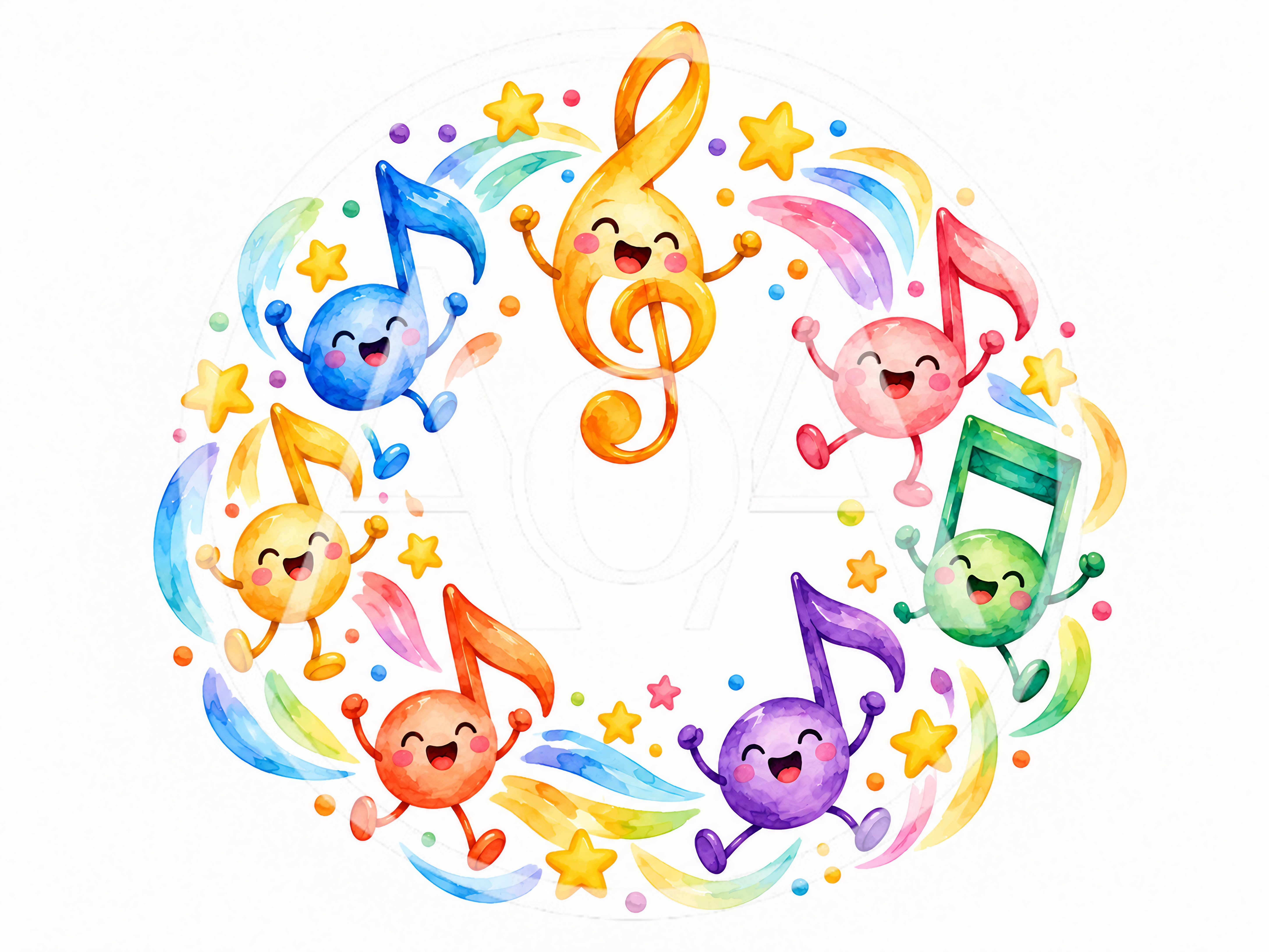 Cute Cartoon Musical Notes Dancing In A Circle