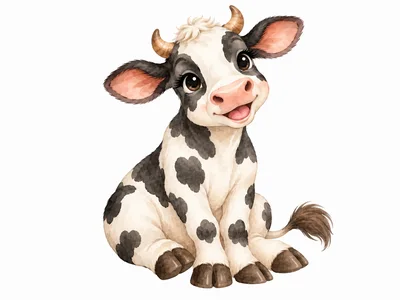 Cute Cartoon Baby Cow Sitting