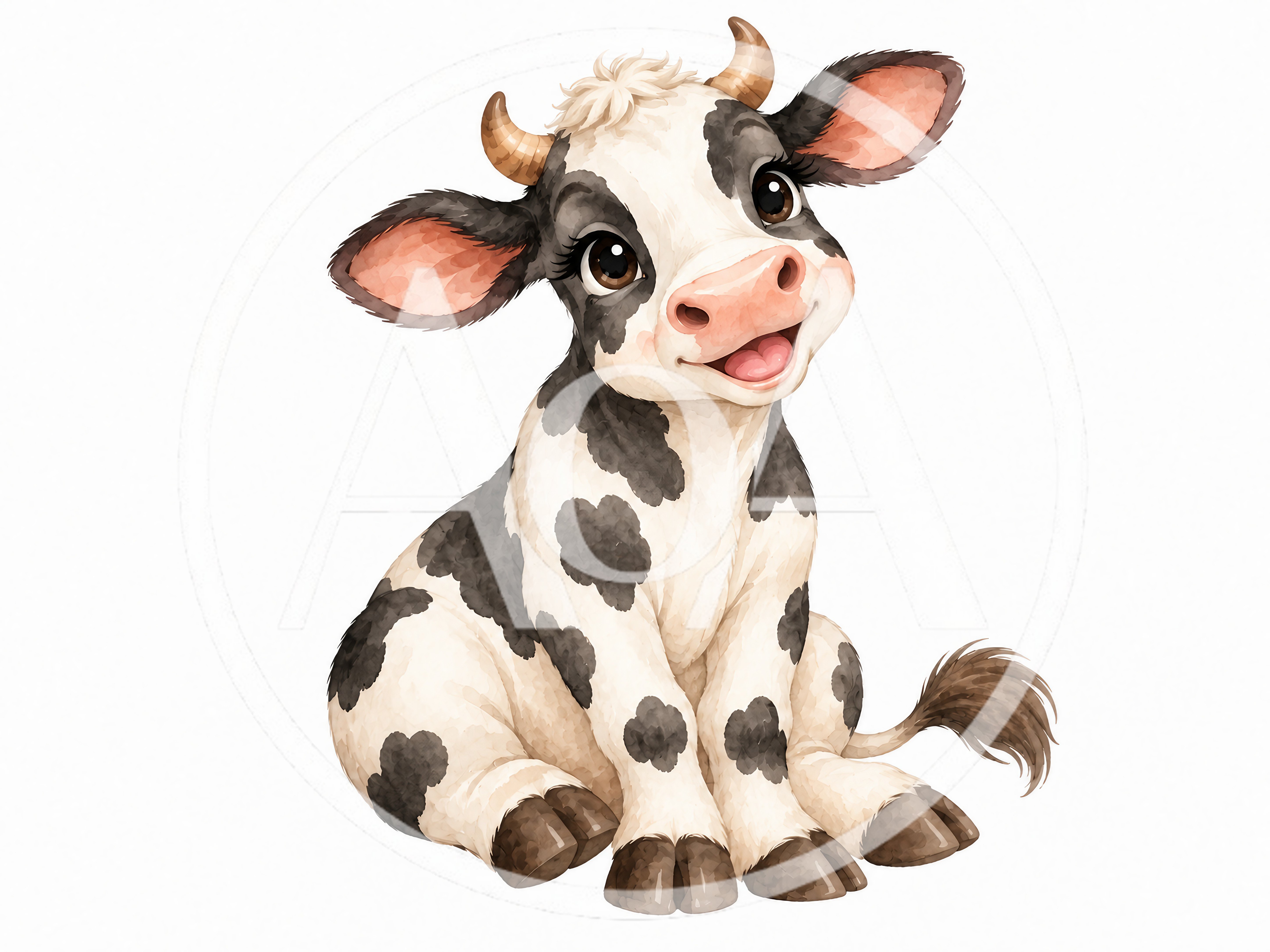 Cute Cartoon Baby Cow Sitting
