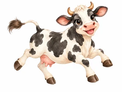 Happy Cartoon Cow Running Joyfully