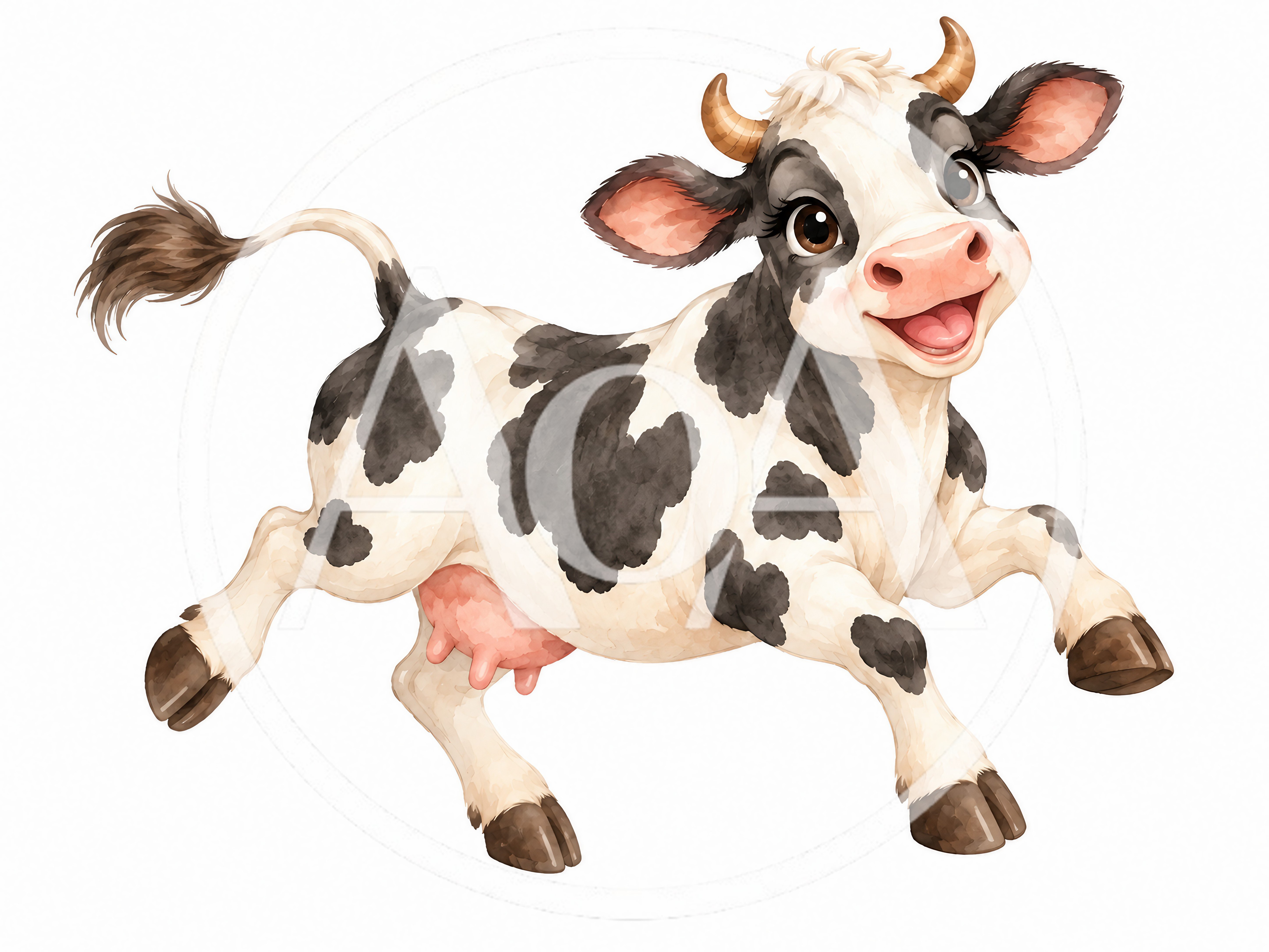Happy Cartoon Cow Running Joyfully