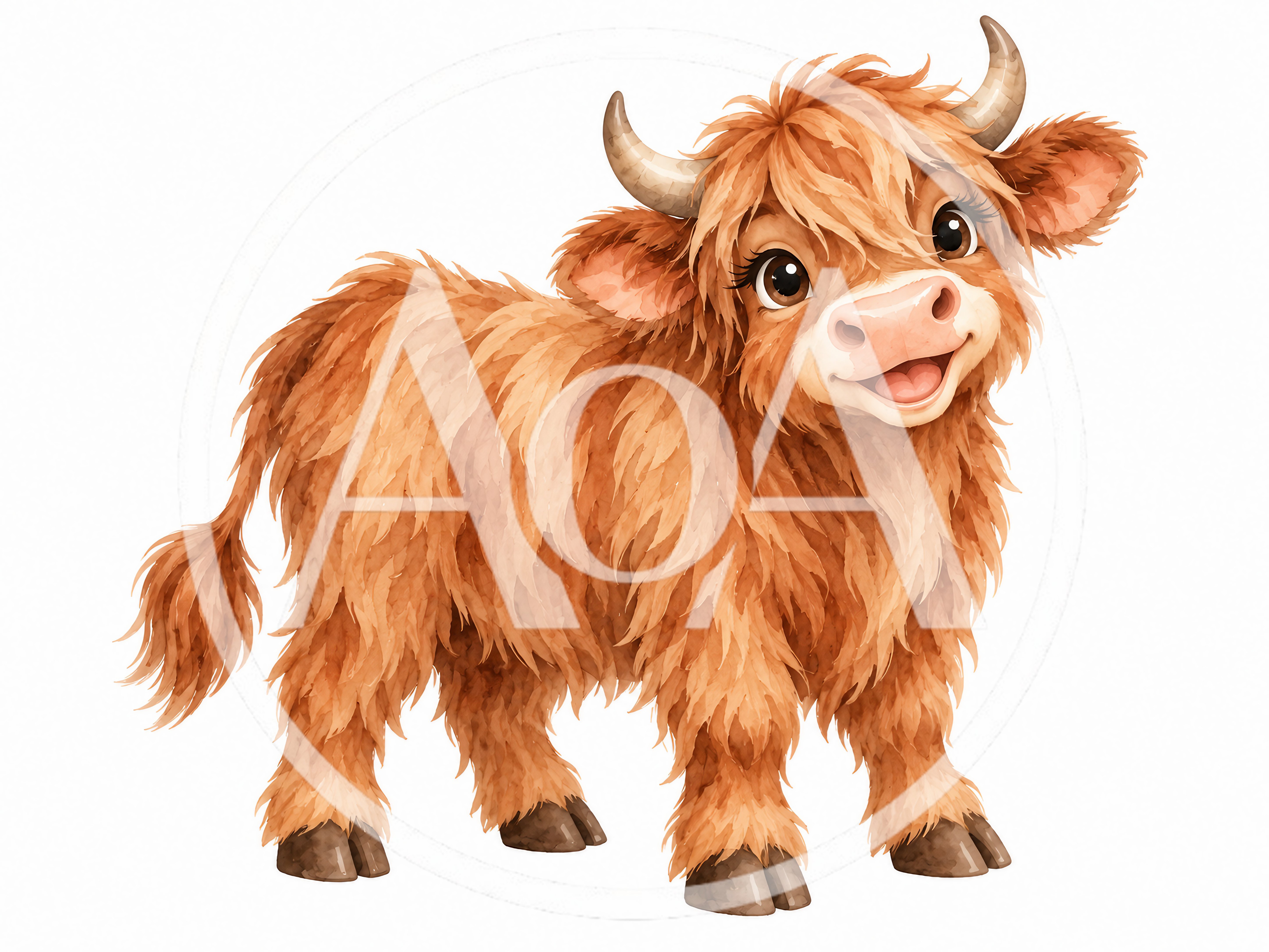 Cute Fluffy Highland Cow Calf Illustration