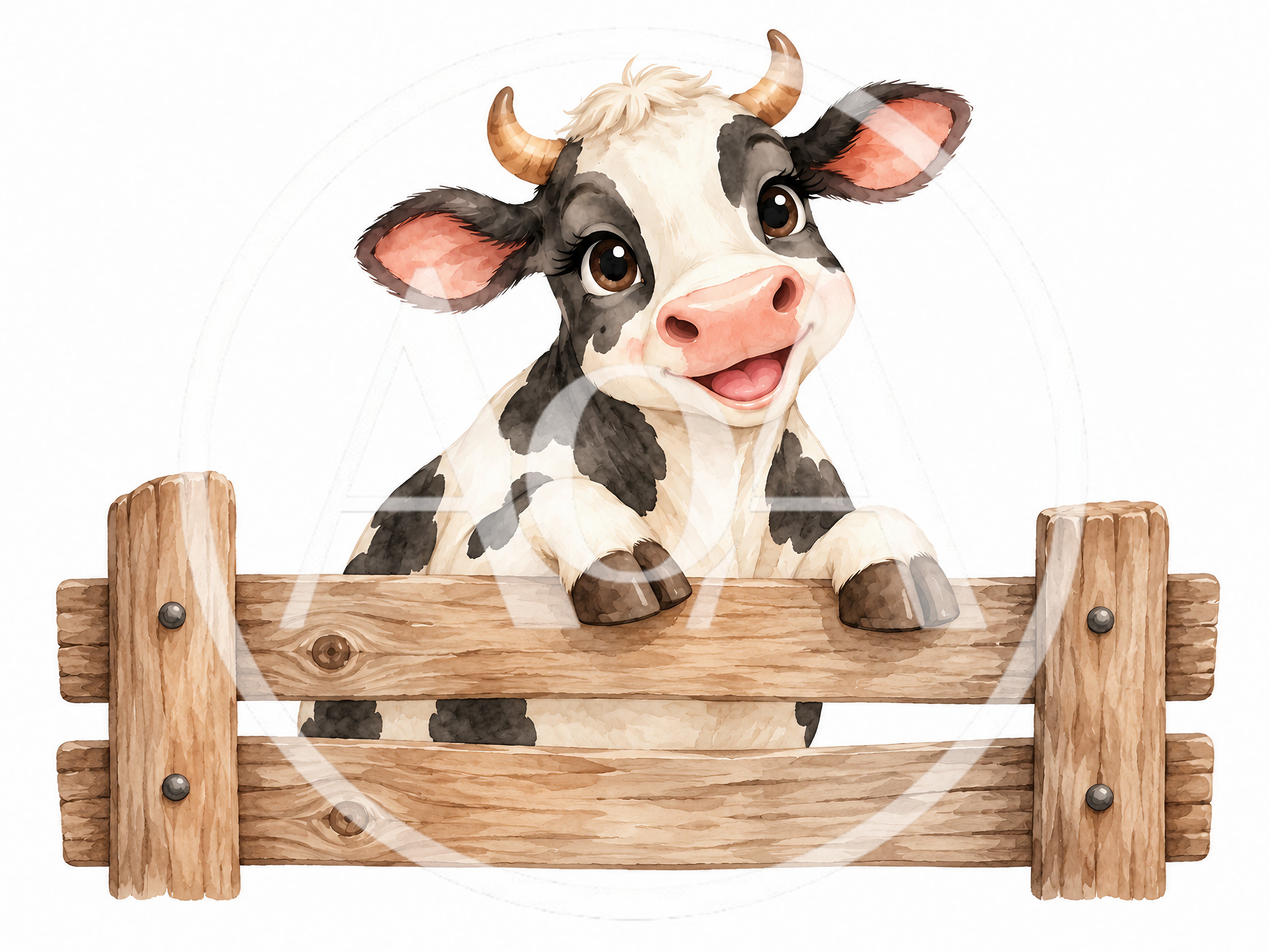 Cute Cartoon Cow Leaning Over A Wooden Fence