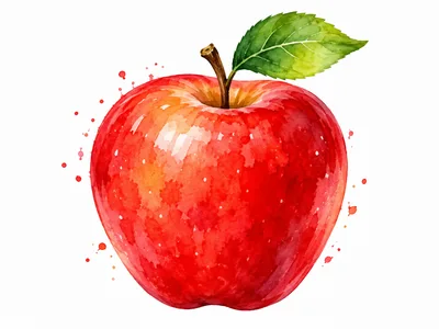 Watercolor Illustration Of A Fresh Red Apple
