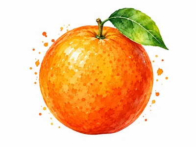 Watercolor Illustration Of A Fresh Ripe Orange
