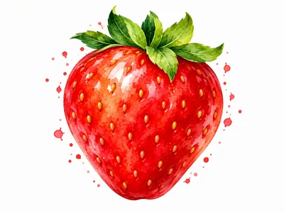 Watercolor Illustration Of A Fresh Ripe Strawberry