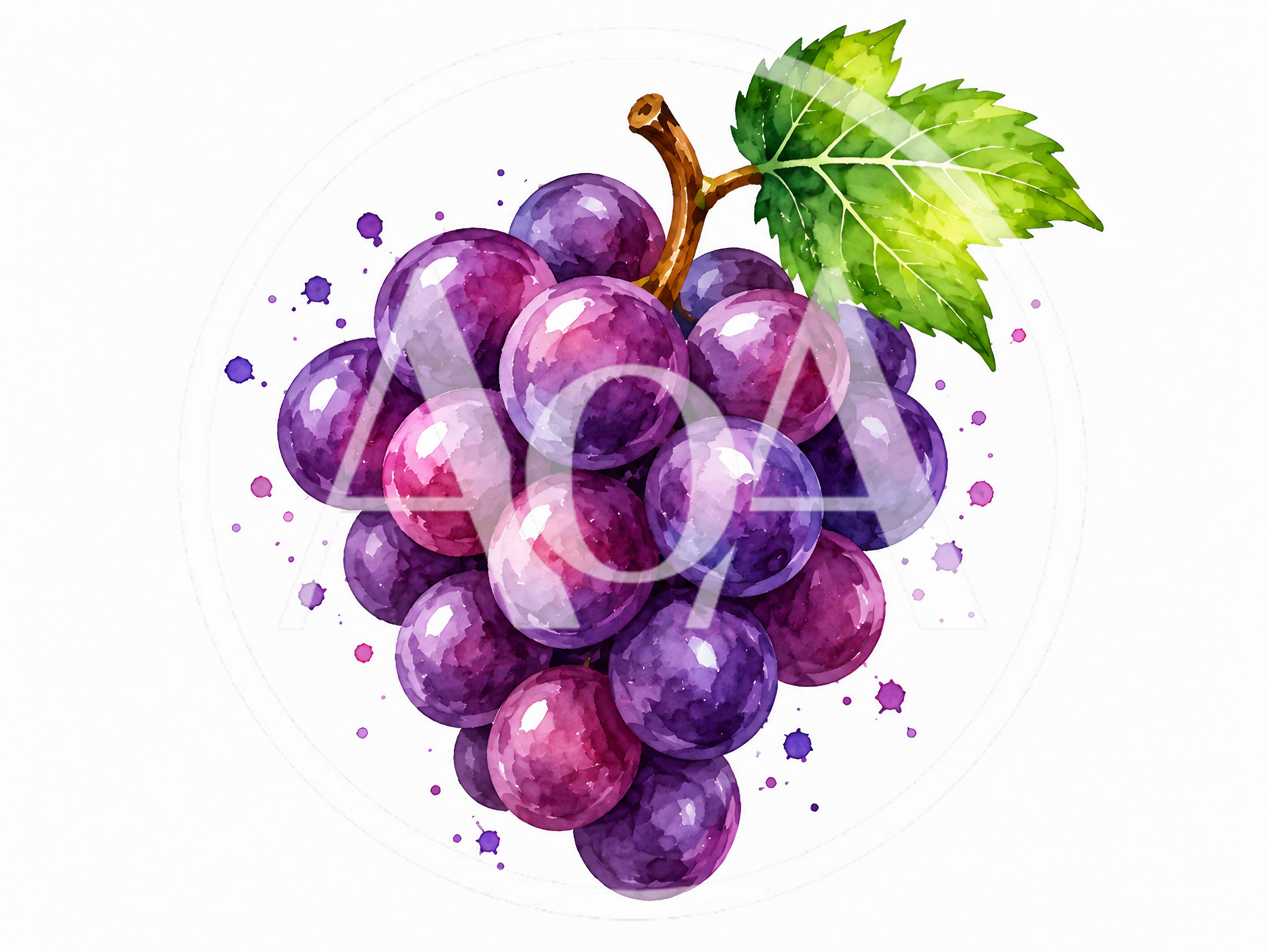 Watercolor Illustration Of A Bunch Of Purple Grapes