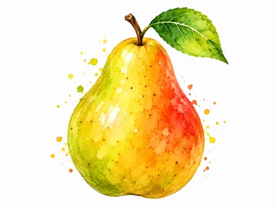 Watercolor Illustration Of A Ripe Pear