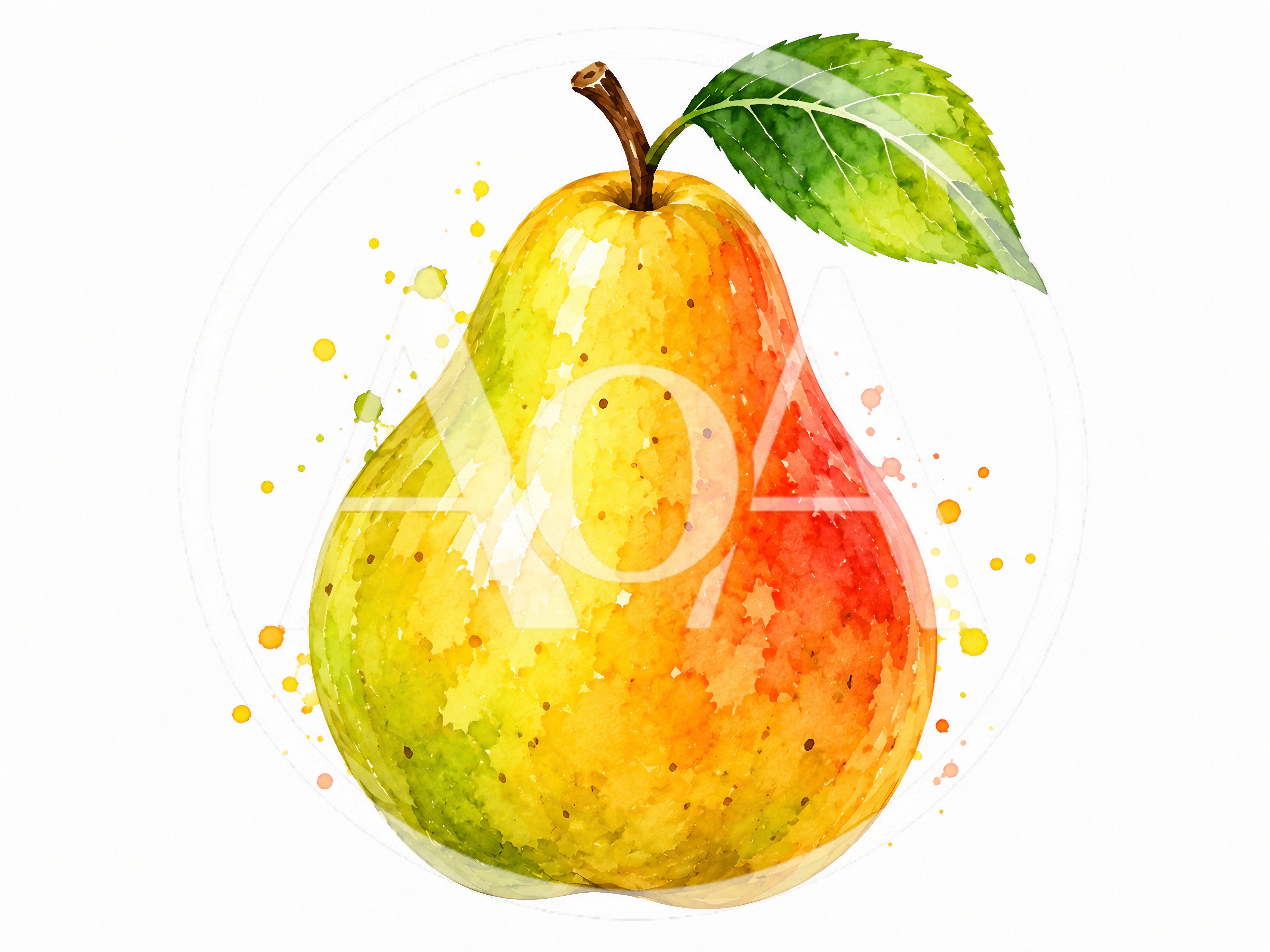 Watercolor Illustration Of A Ripe Pear
